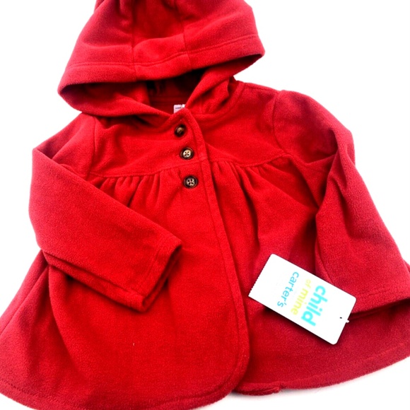 Baby Sweater Girls Size 6-9m Red Carter's Buttons Hooded Winter Soft Children - Picture 8 of 8